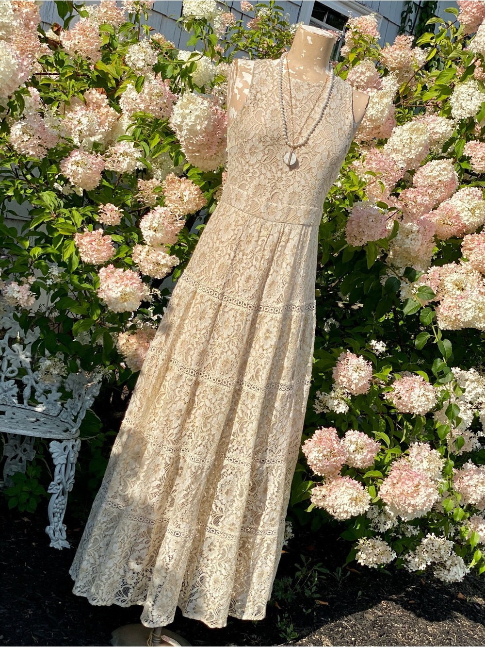 Champagne and Strawberry Lace Maxi Dress